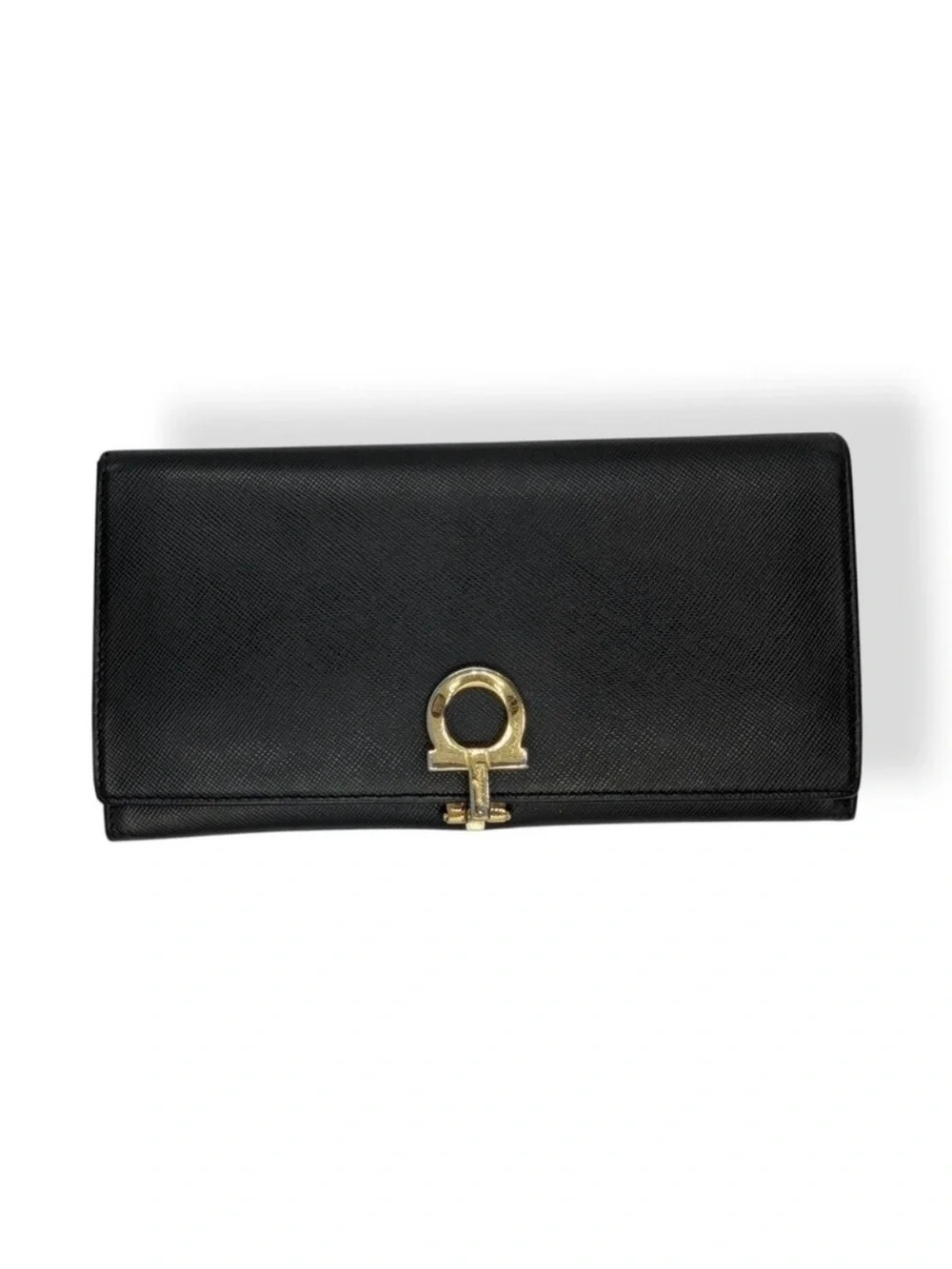 Salvatore Ferragamo  Black Women's Leather Wallet with Gold Accent